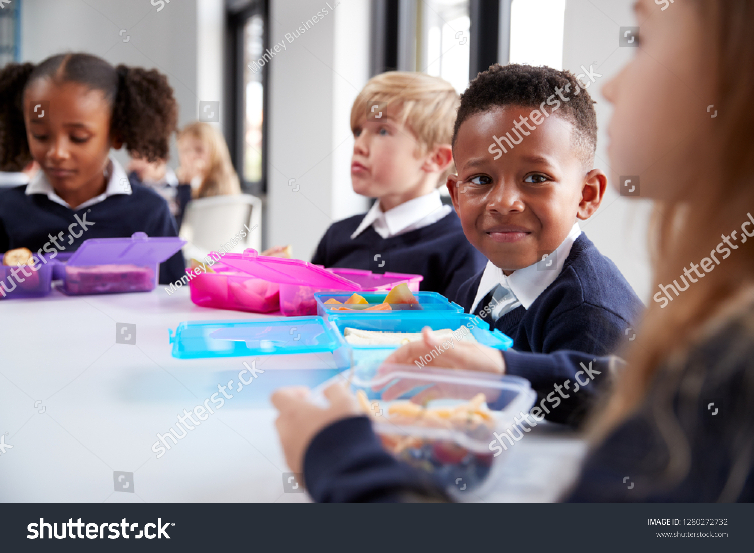 Smiling Primary School Kids Sitting Table Stock Photo 1280272732 ...