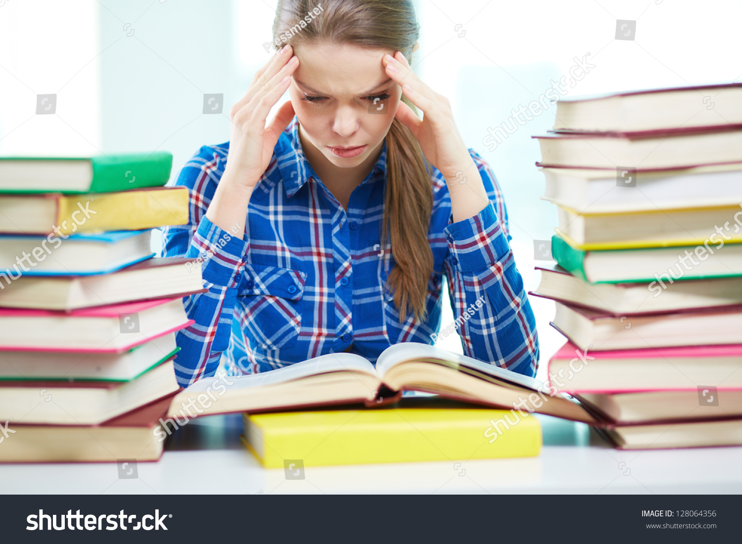 Portrait Tense Girl Touching Her Head Stock Photo 128064356 | Shutterstock