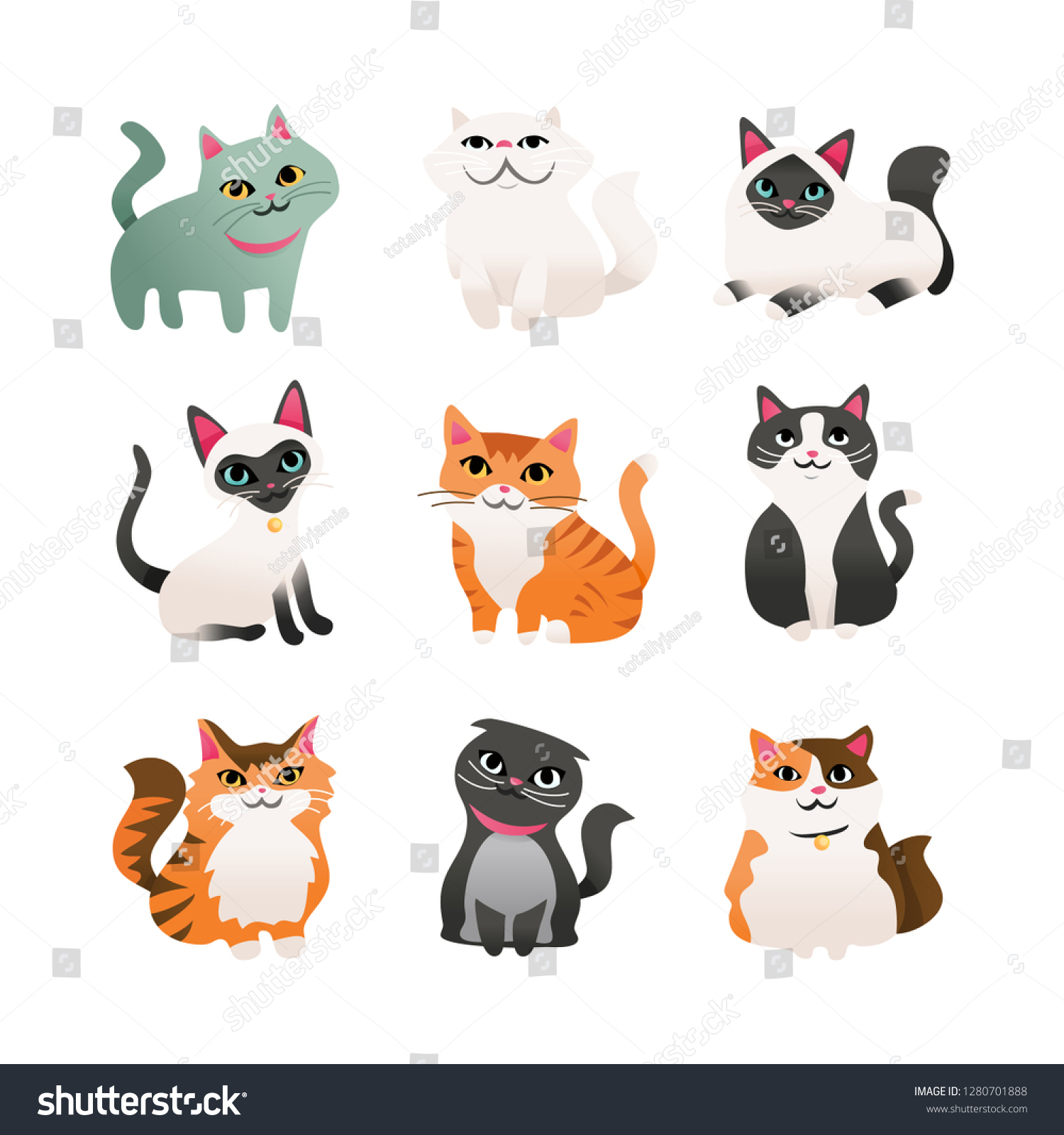 Cartoon Vector Illustration Nine Different Cute Stock Vector (Royalty ...