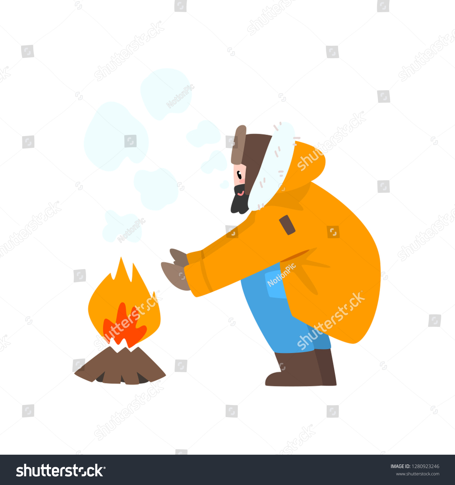 Warmly Dressed Man Warming His Hands Stock Vector Royalty Free