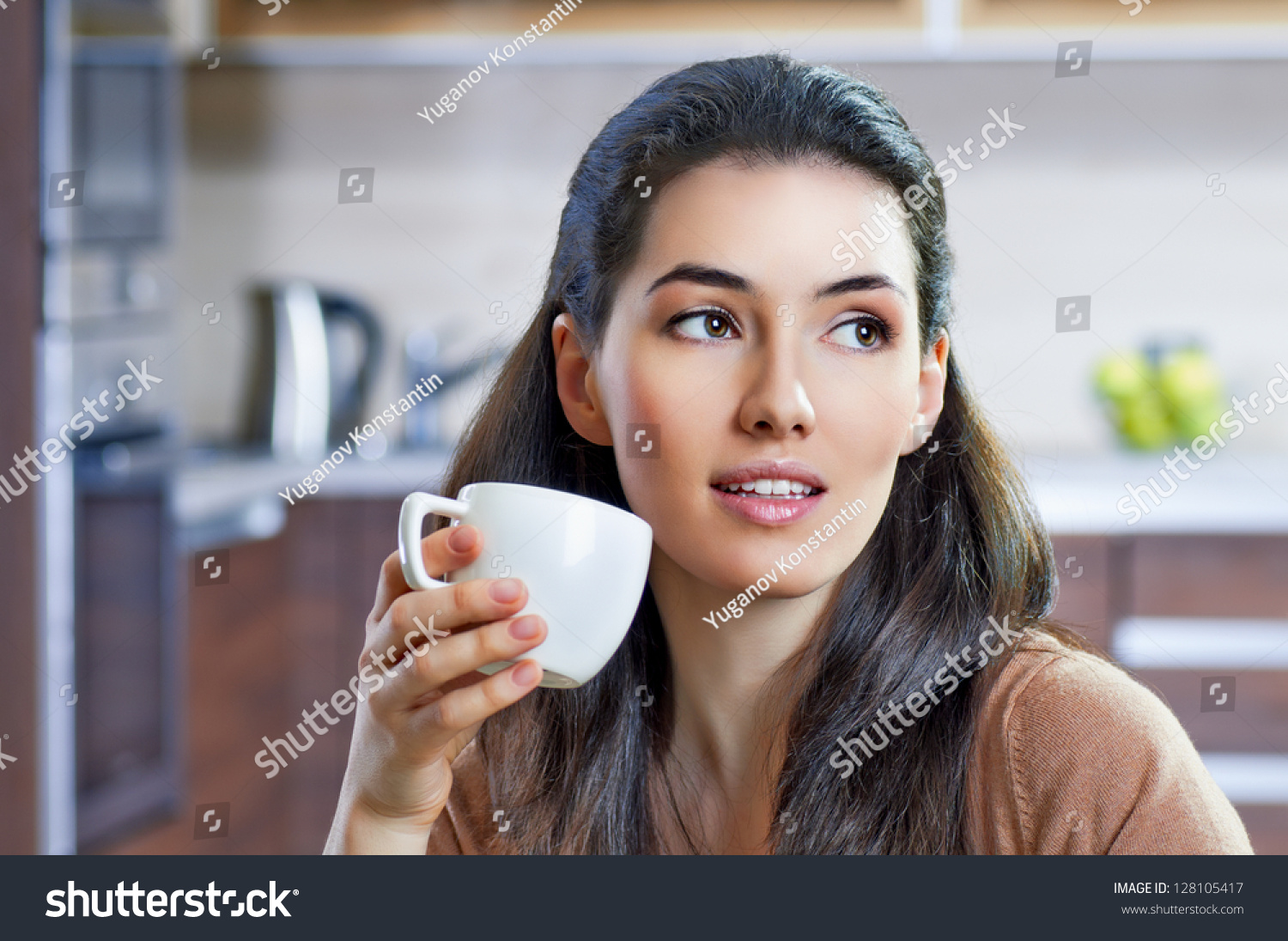 Beauty Girl On Kitchen Background Stock Photo 128105417 | Shutterstock