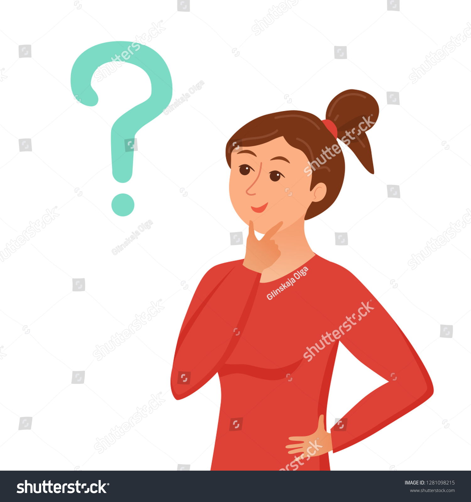 Thinking Woman Question Marks Vector Illustration Stock Vector (Royalty ...