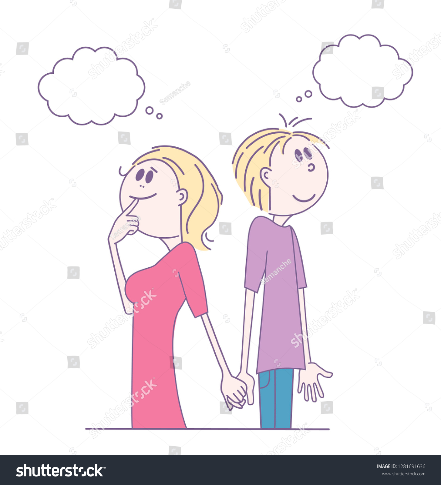 Couple Man Woman Thinking Hand Drawn Stock Vector Royalty Free