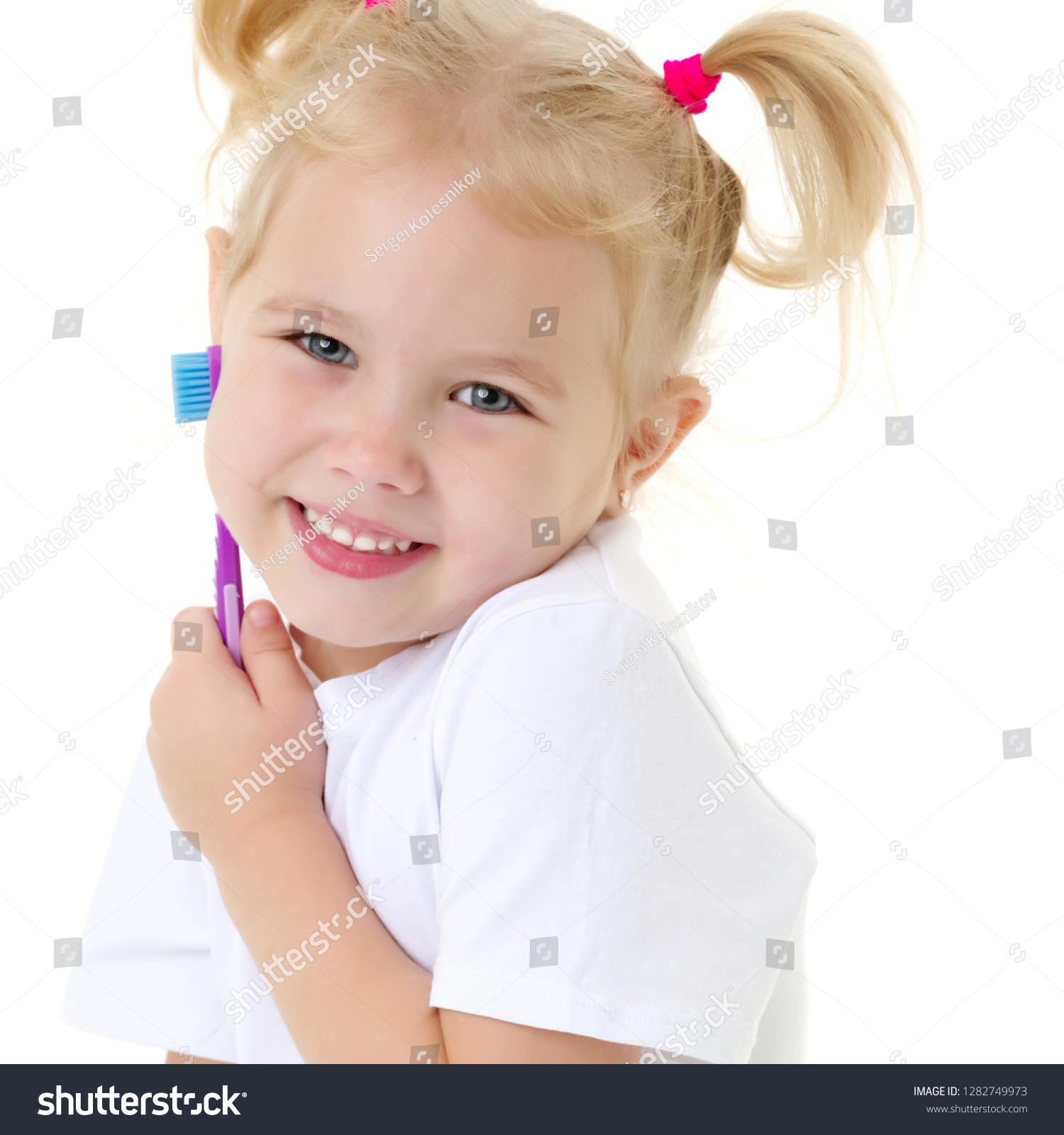 Cute Little Girl Brushing Her Teeth Stock Photo 1282749973 | Shutterstock