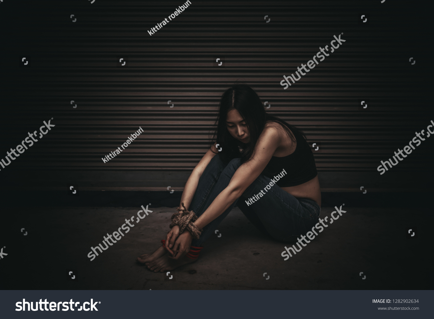 Asian Hostage Woman Bound Rope Night Stock Photo 1282902634 | Shutterstock