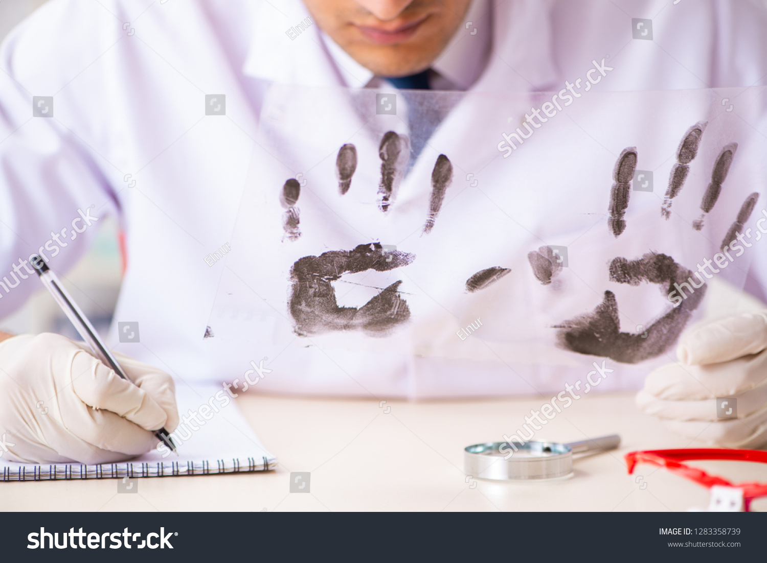 Forensic Expert Studying Fingerprints Lab Stock Photo 1283358739 ...