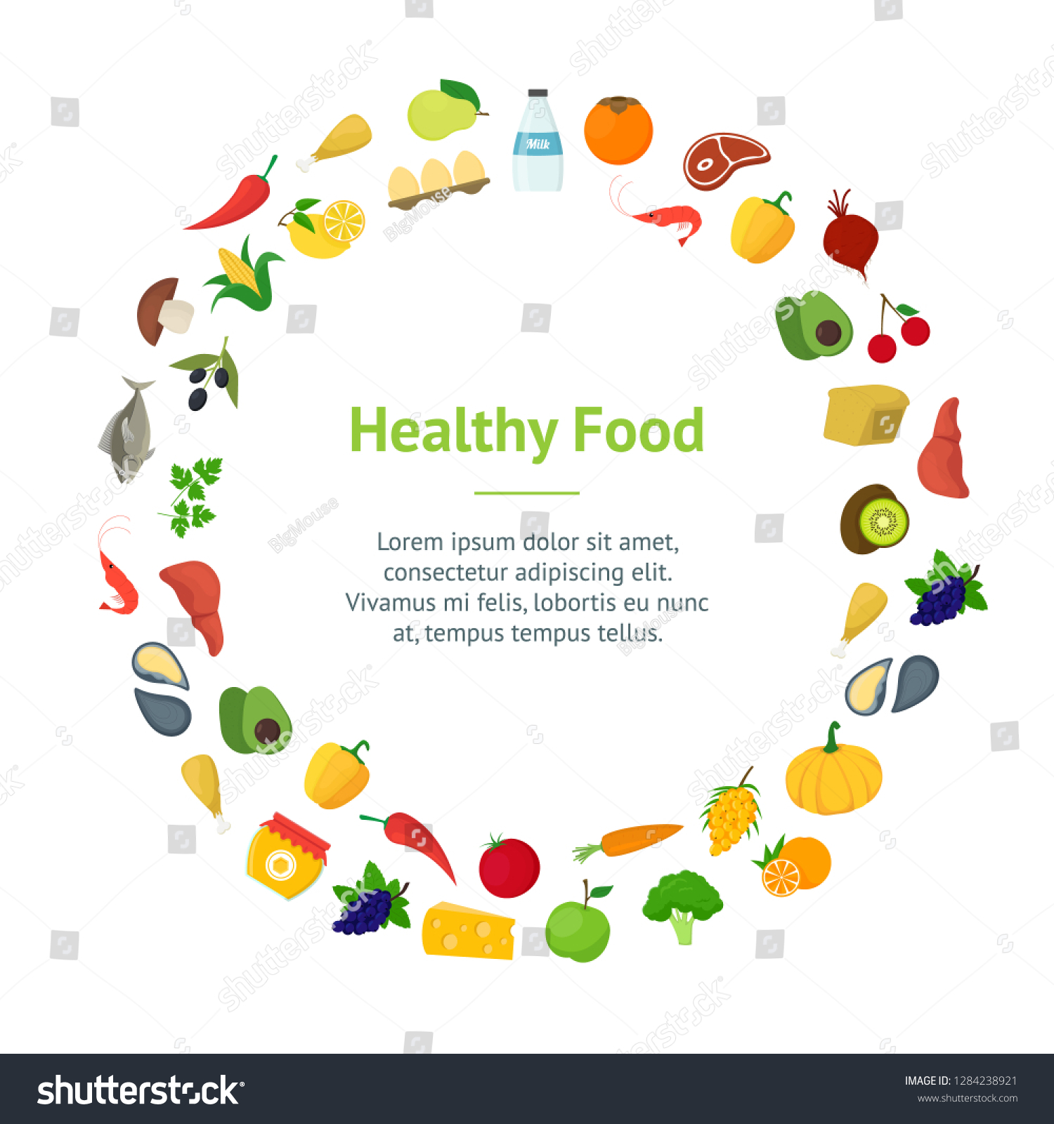 Cartoon Healthy Food Signs Color Ibanner Stock Vector (Royalty Free ...