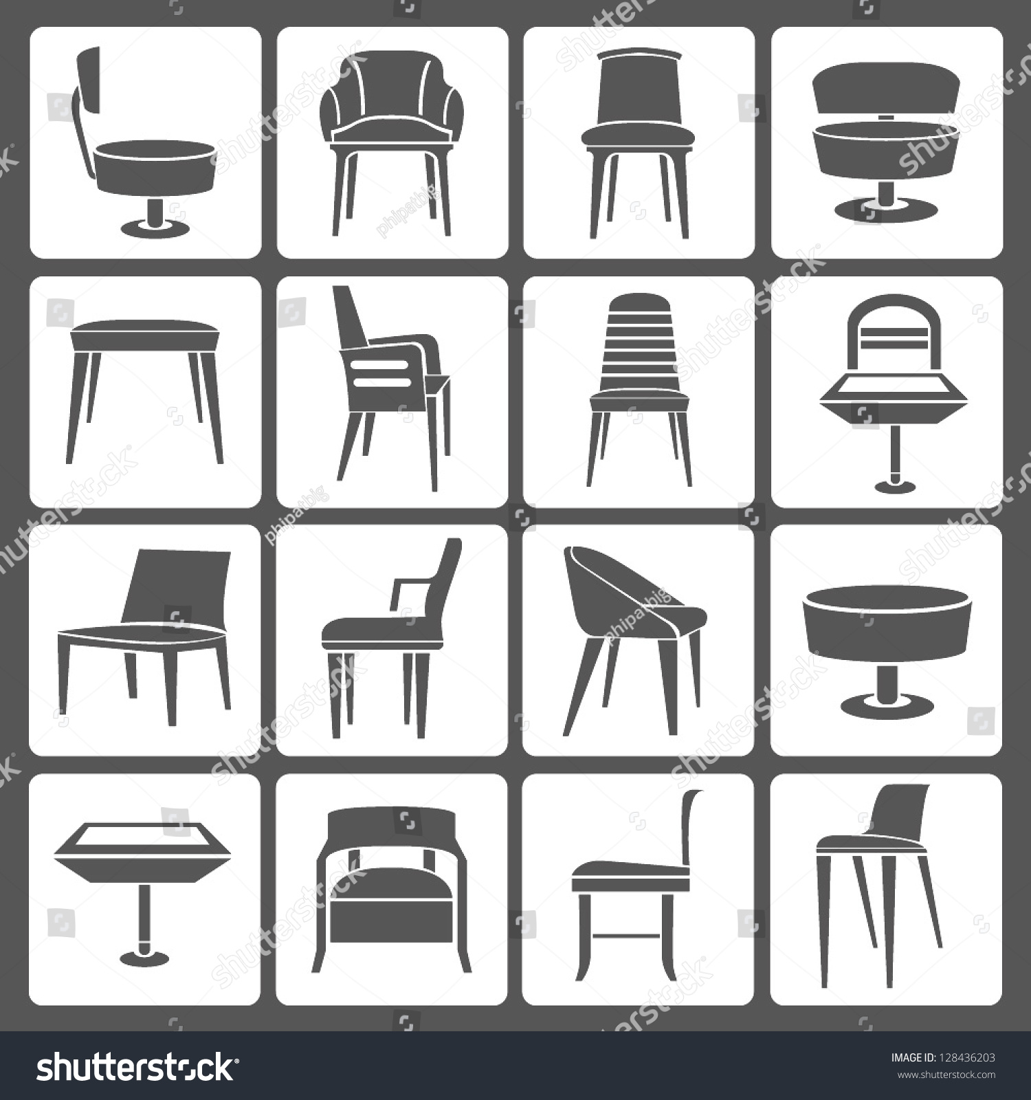 Chair Set Icon Set Stock Vector (Royalty Free) 128436203 | Shutterstock