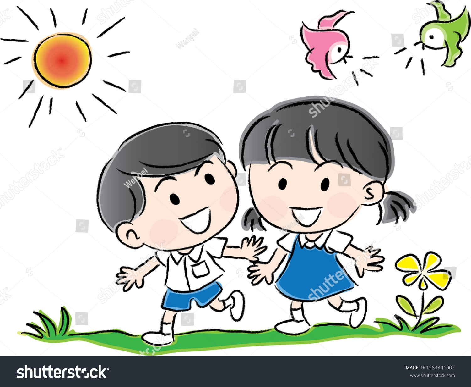 Cartoon School Kids Stock Vector (Royalty Free) 1284441007 | Shutterstock