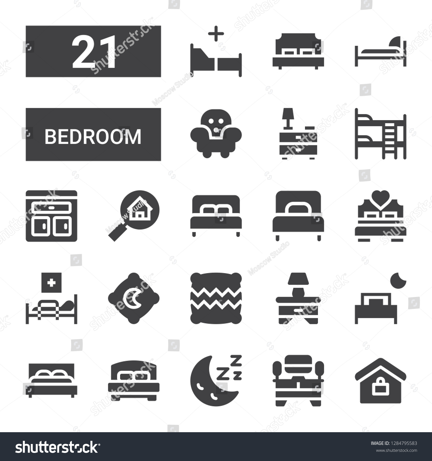 Bedroom Icon Set Collection 21 Filled Stock Vector (Royalty Free ...