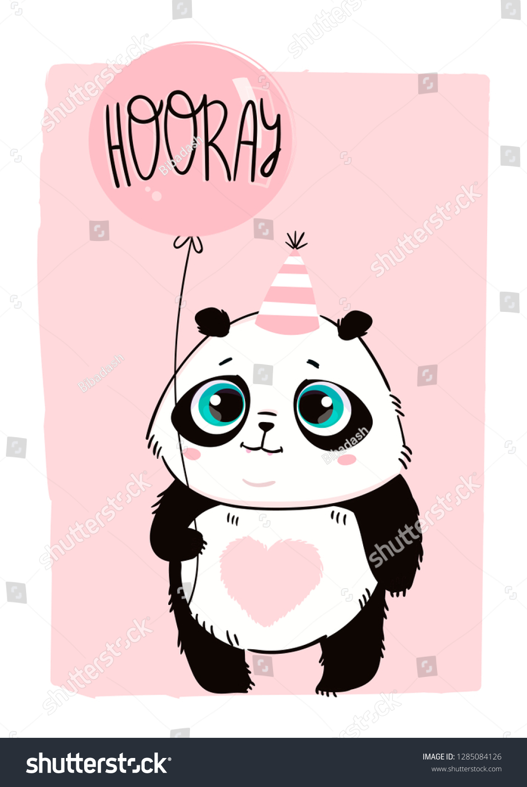 Hooray Cute Little Panda Bear Balloon Stock Vector (Royalty Free ...