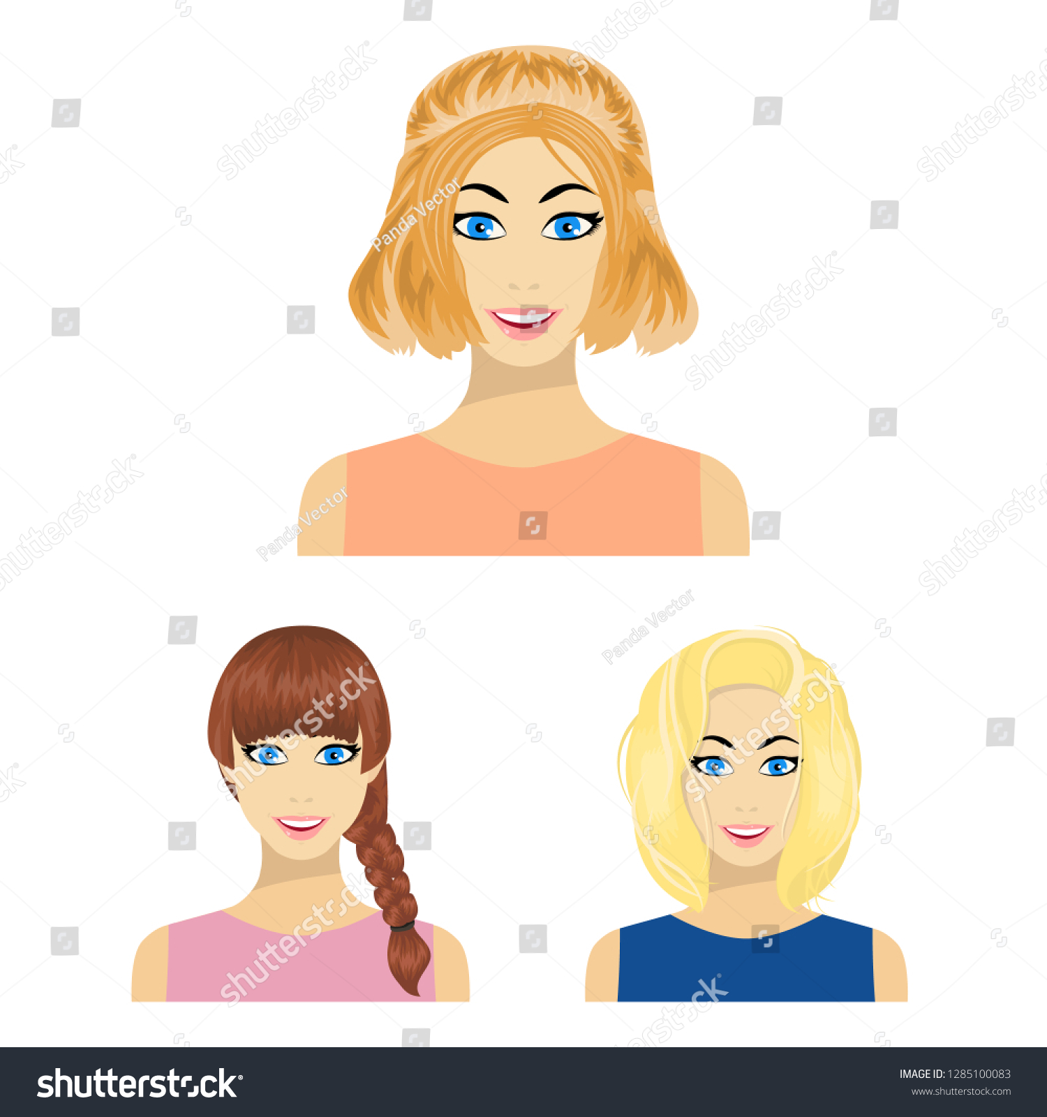 Types Female Hairstyles Cartoon Icons Set Stock Illustration 1285100083 ...