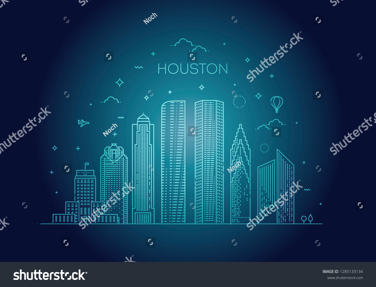 Houston City Skyline Vector Illustration Linear Stock Vector (Royalty