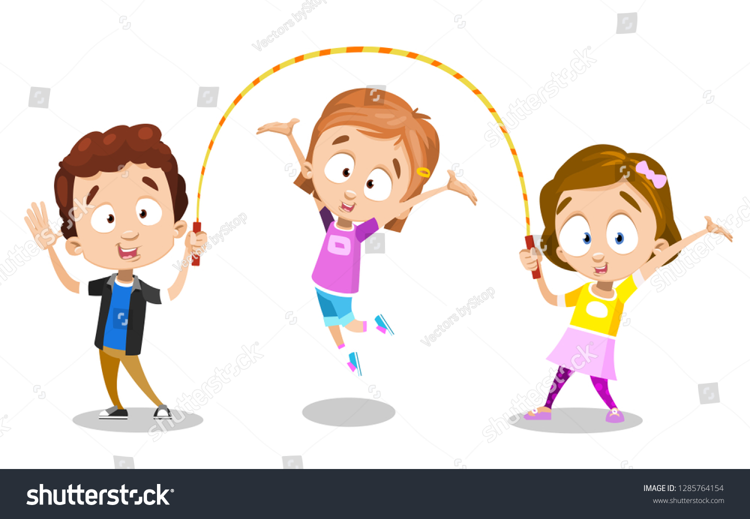 Happy Young Best Friends Jumping Rope Stock Vector (Royalty Free ...