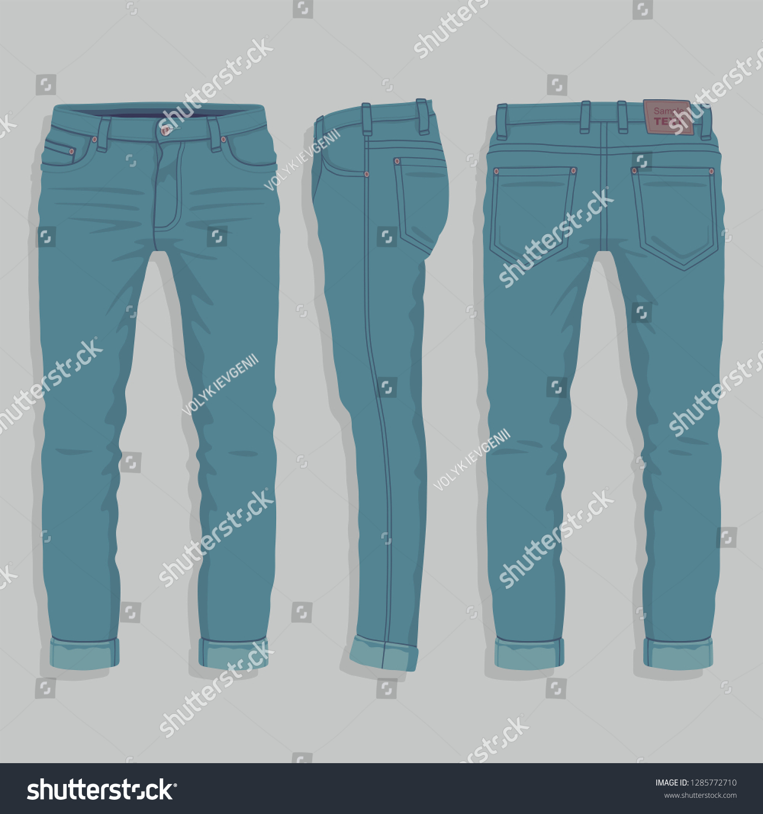 Men Jeans Front Back Views Stock Illustration 1285772710 | Shutterstock