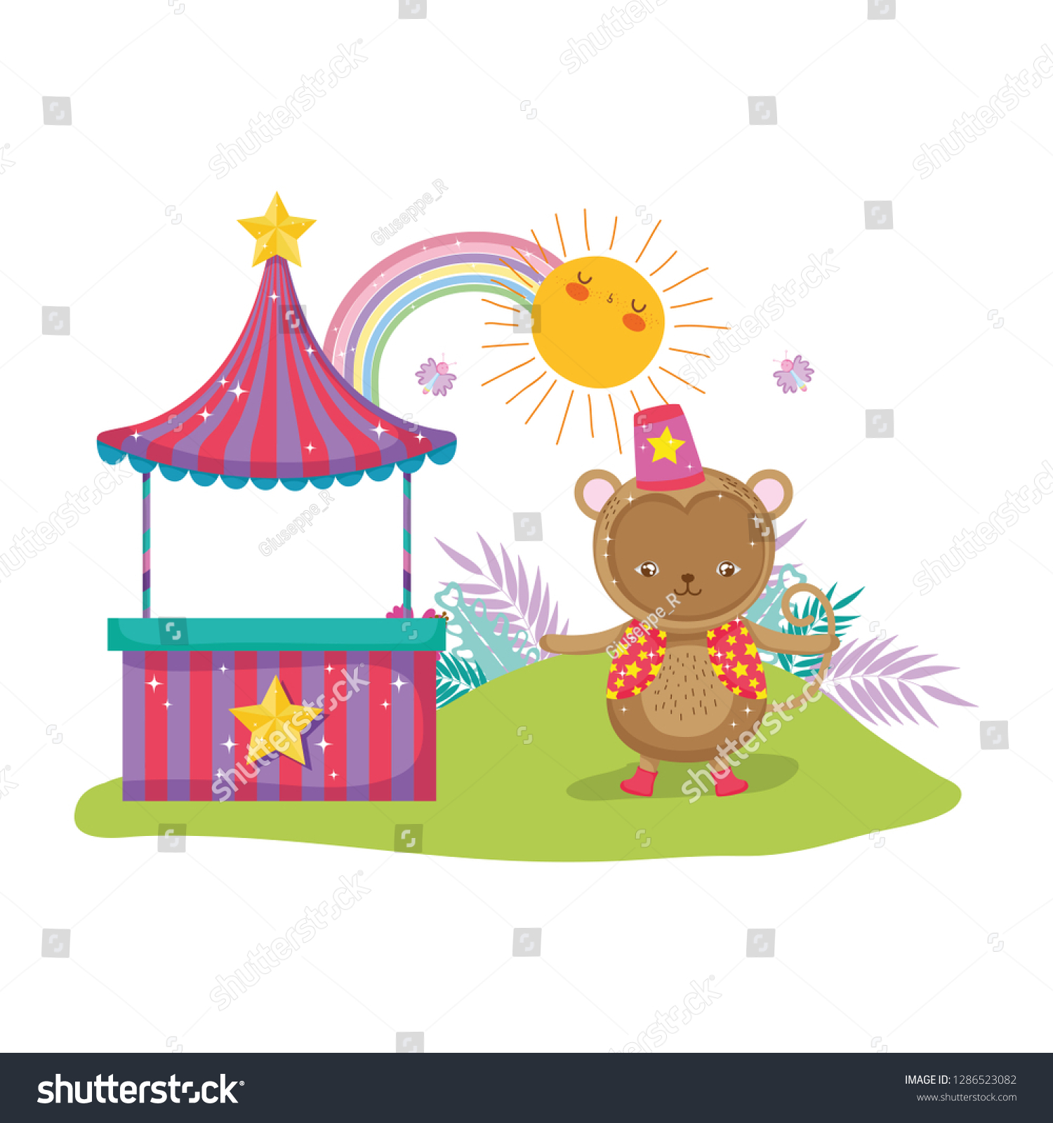 Funny Circus Monkey Hat Kiosk Stock Vector (Royalty Free) 1286523082 ...