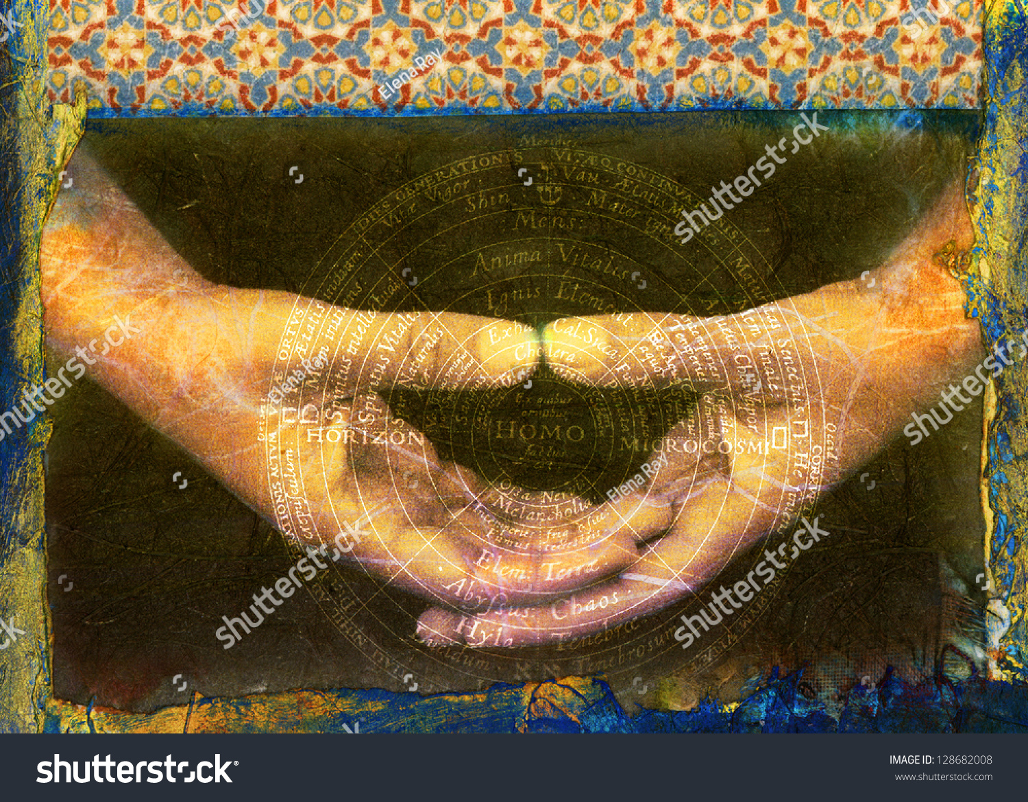 Arabic Tiles Mudra Alchemical Mandala Latin Stock Illustration 