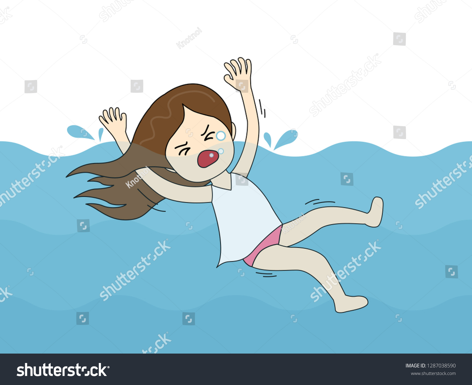 Vektor Stok Cute Girl Drowning Water She Shocked (Tanpa Royalti ...