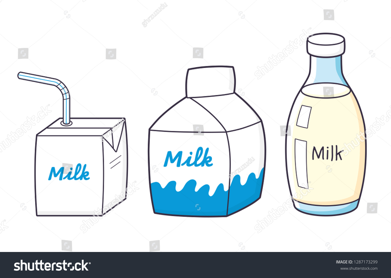 Milk Carton Box Straw Bottle Isolated Stock Vector (Royalty Free ...