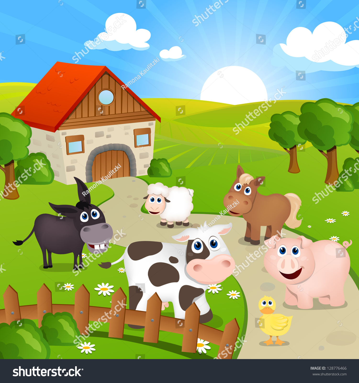 Vector Illustration Farm Animals Stock Vector (Royalty Free) 128776466 ...