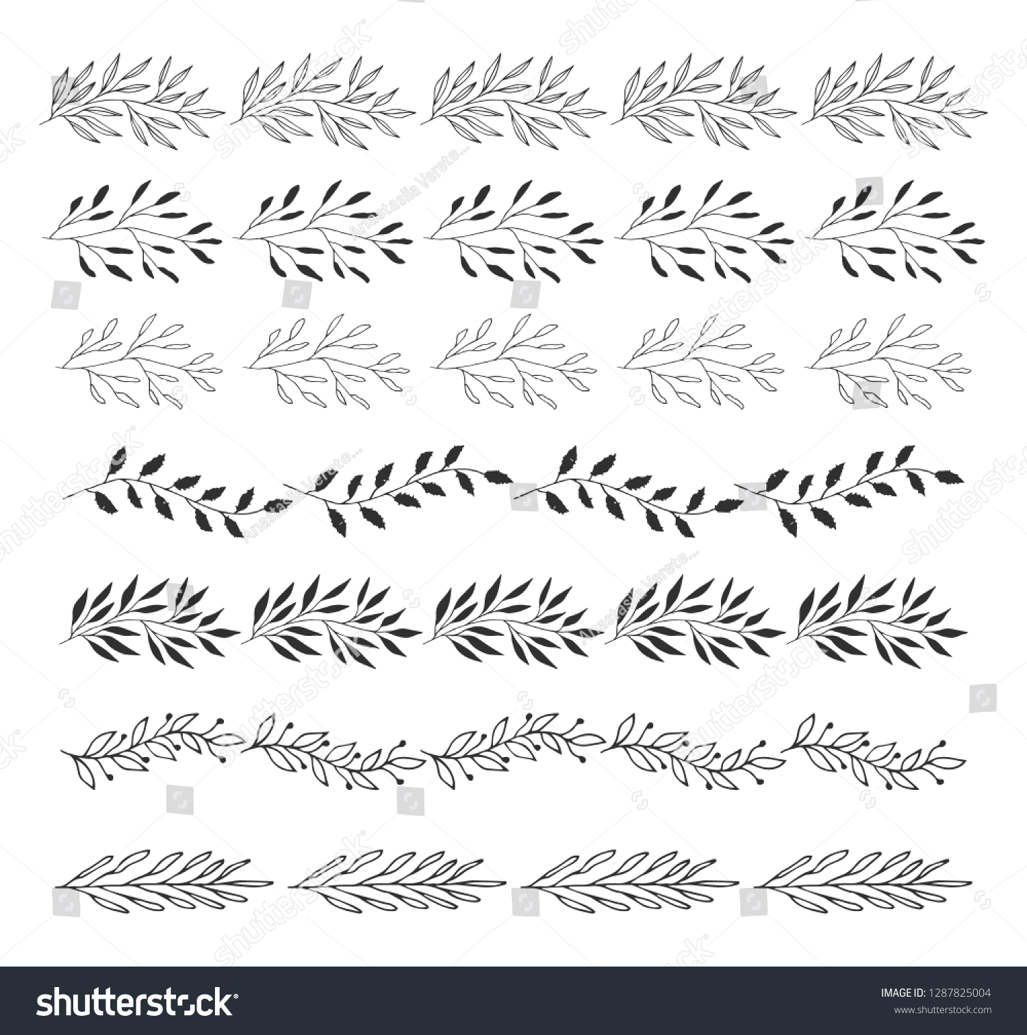 Black Hand Drawn Leaf Borders Ink Stock Vector (Royalty Free ...