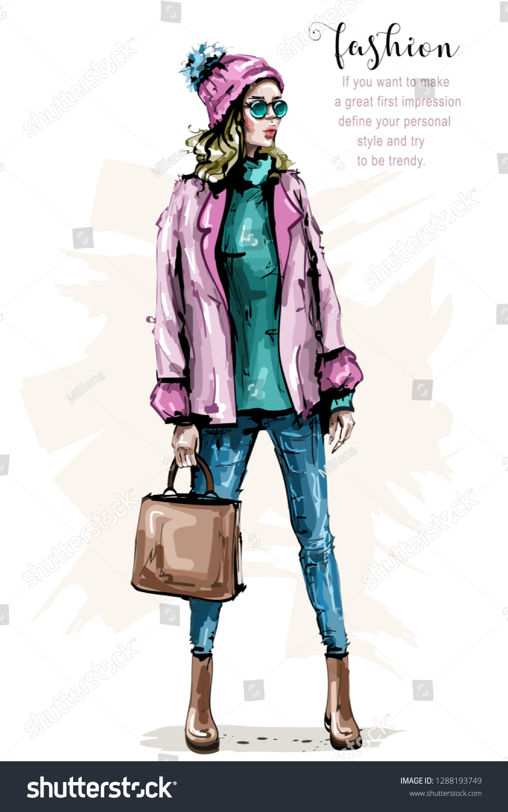 Hand Drawn Beautiful Young Woman Fashion Stock Vector Royalty Free 1288193749 Shutterstock 