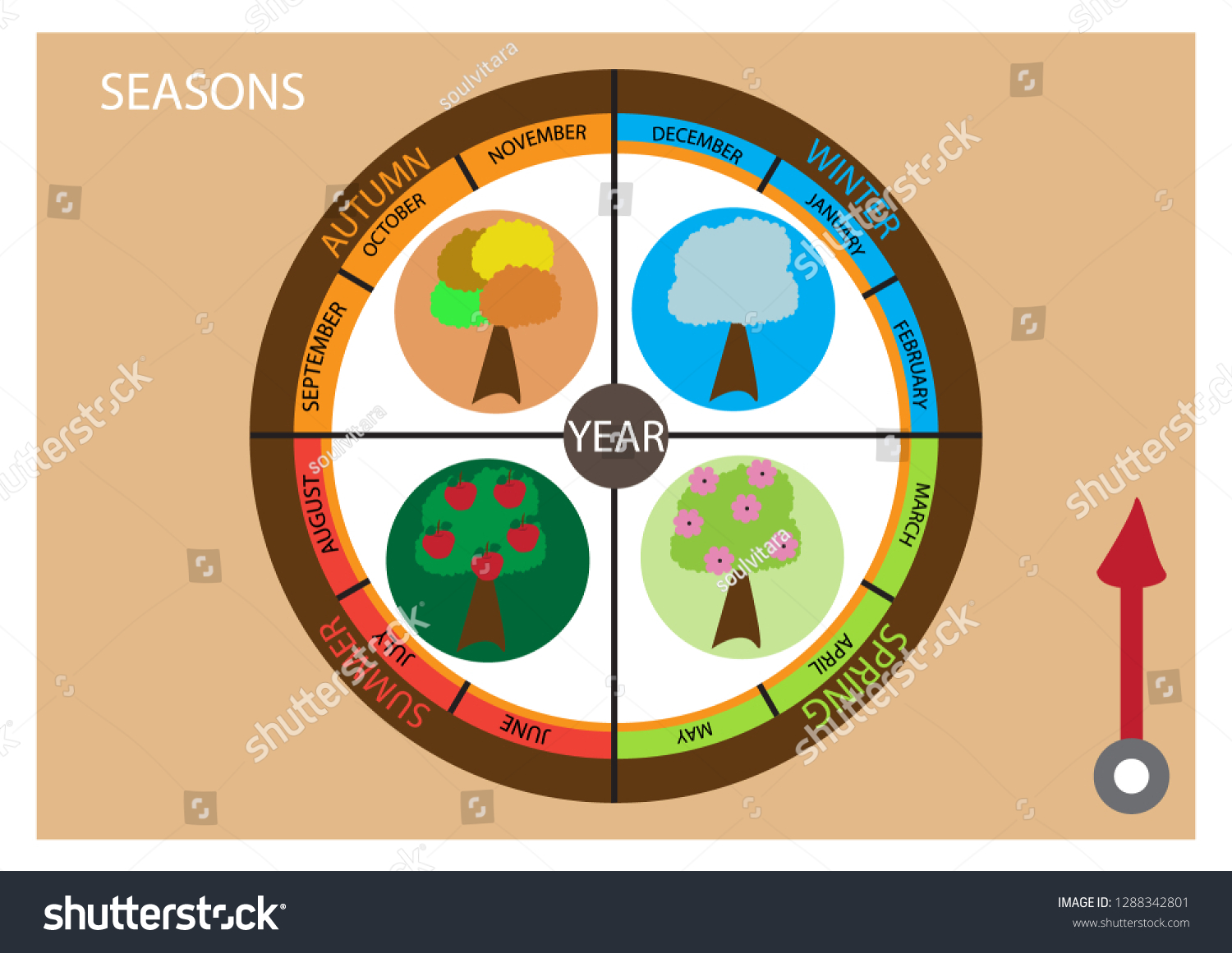 Clockcalendar Four Season 12 Months Educational Stock Vector Royalty