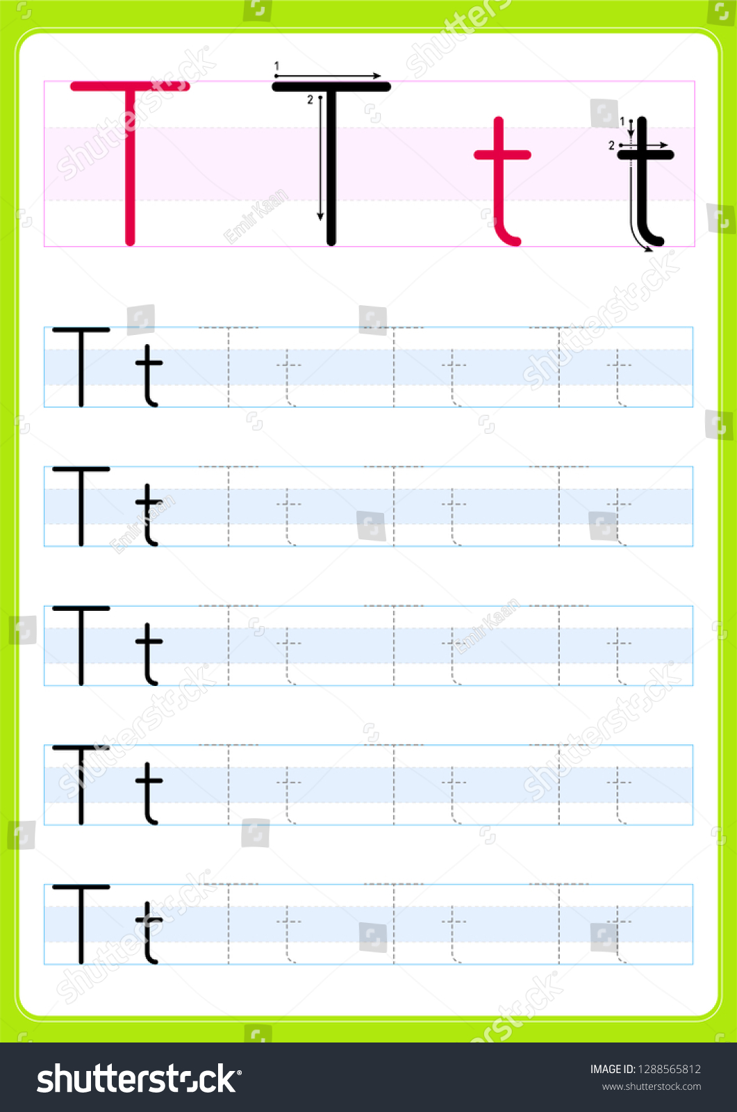 Writing Practice Letter Tt Printable Worksheet Stock Vector (Royalty ...