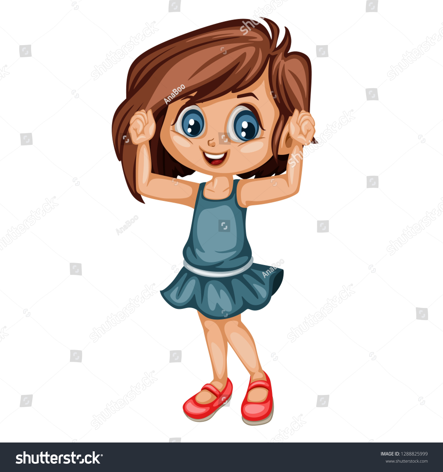 Cute Cartoon Little Girl Wearing Blue Stock Vector (royalty Free 