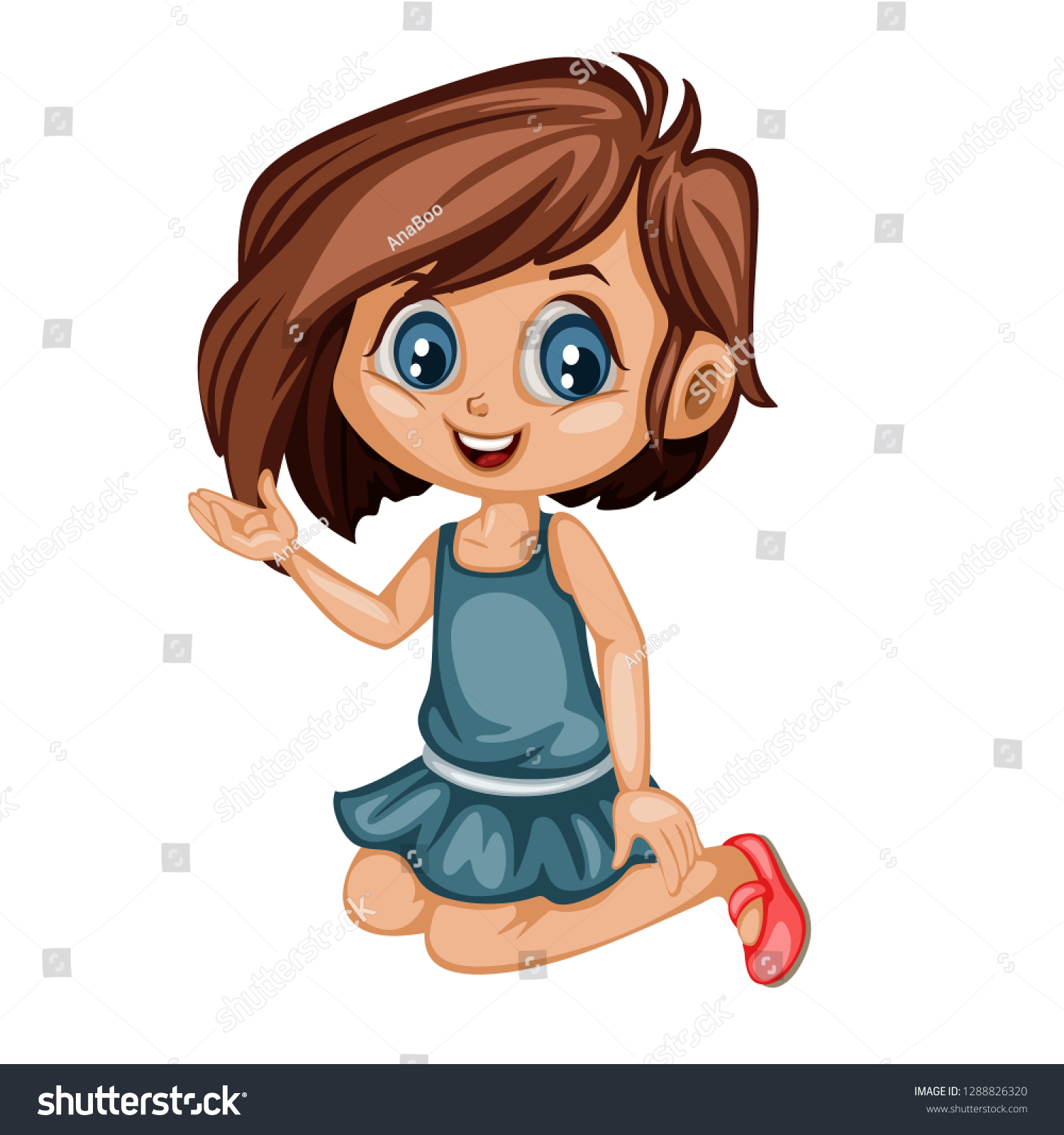 Cute Cartoon Little Girl Wearing Blue Stock Vector (Royalty Free ...