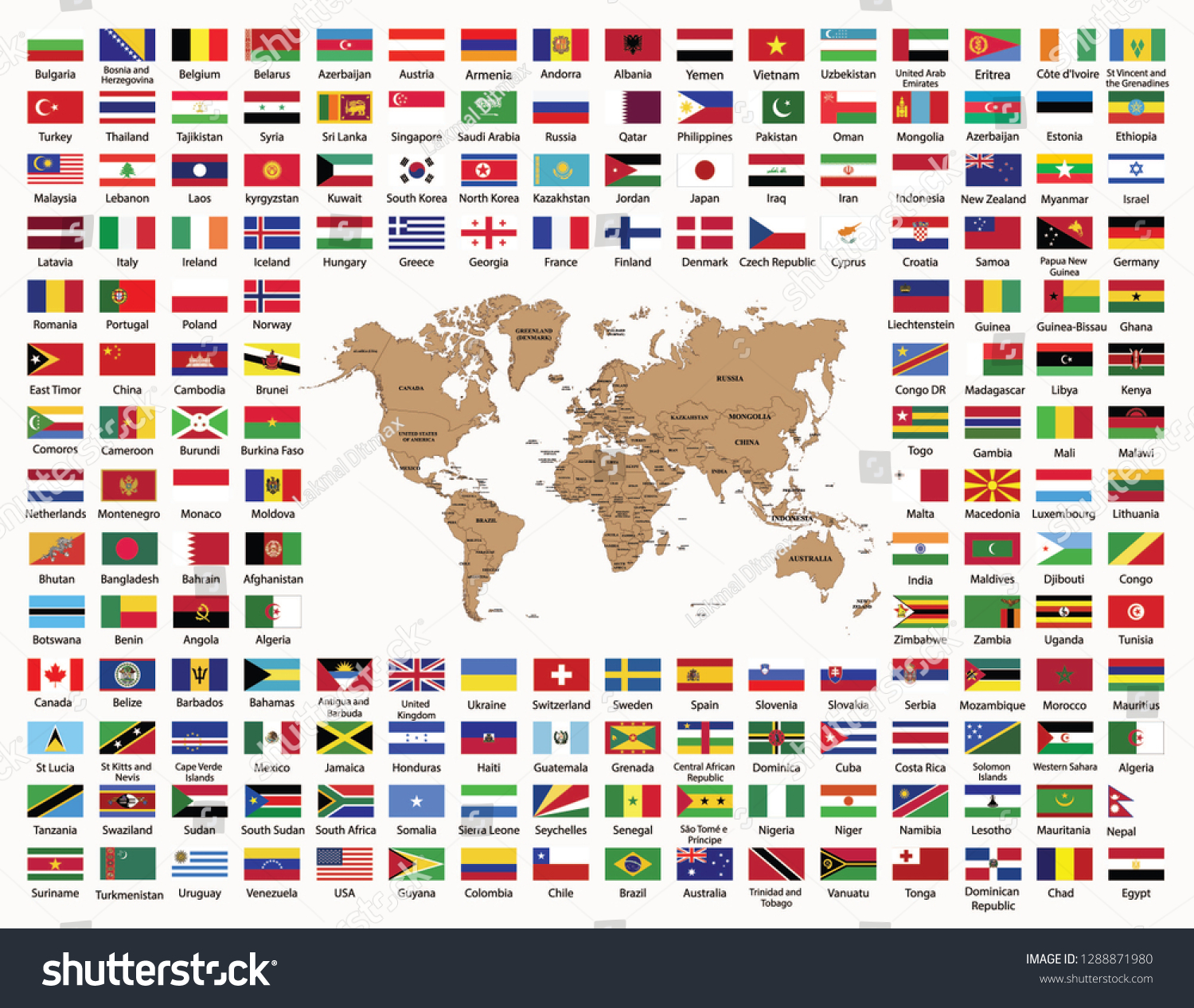 Карта мира с флагами и названиями