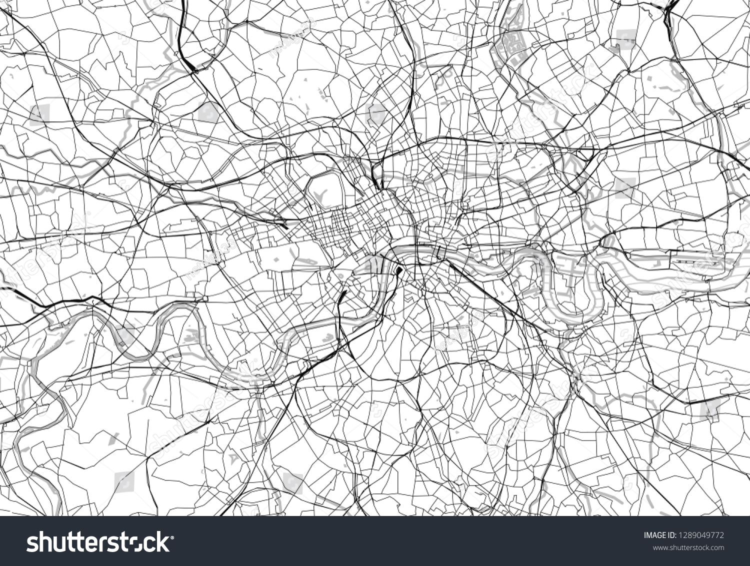 Stock Vector Area Map Of London United Kingdom This Artmap Of London Contains Geography Lines For Land Mass 1289049772 