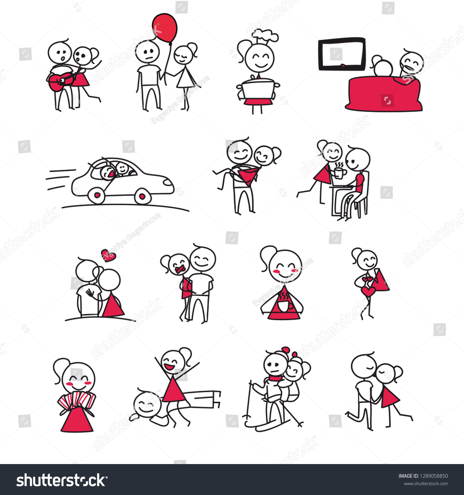 Vektor Stok Stick Figure Happy Valentine Day Stickman Tanpa Royalti Shutterstock