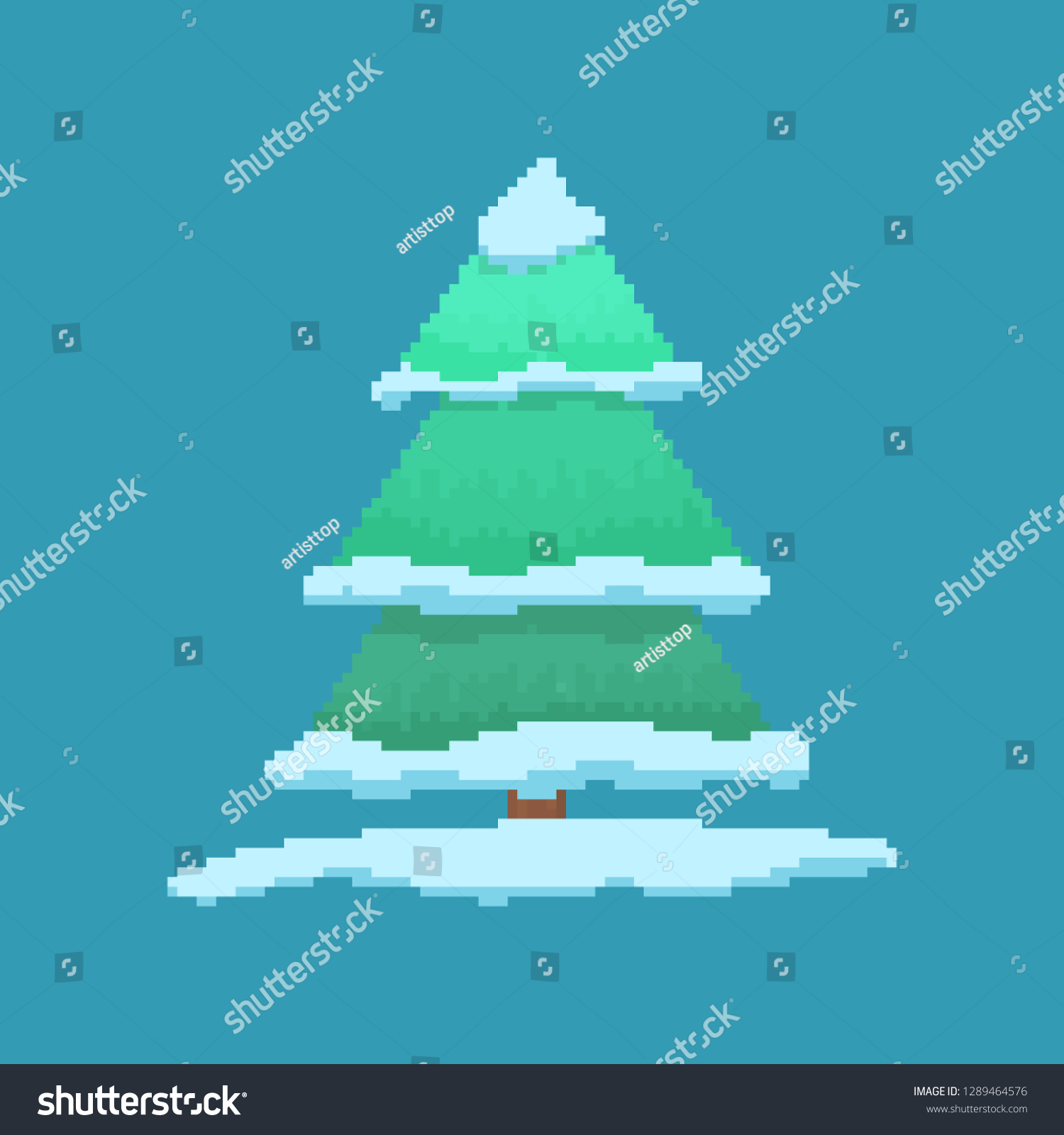 Pixel Christmas Tree Snow Vector Illustration เวกเตอร์สต็อก ปลอดค่า