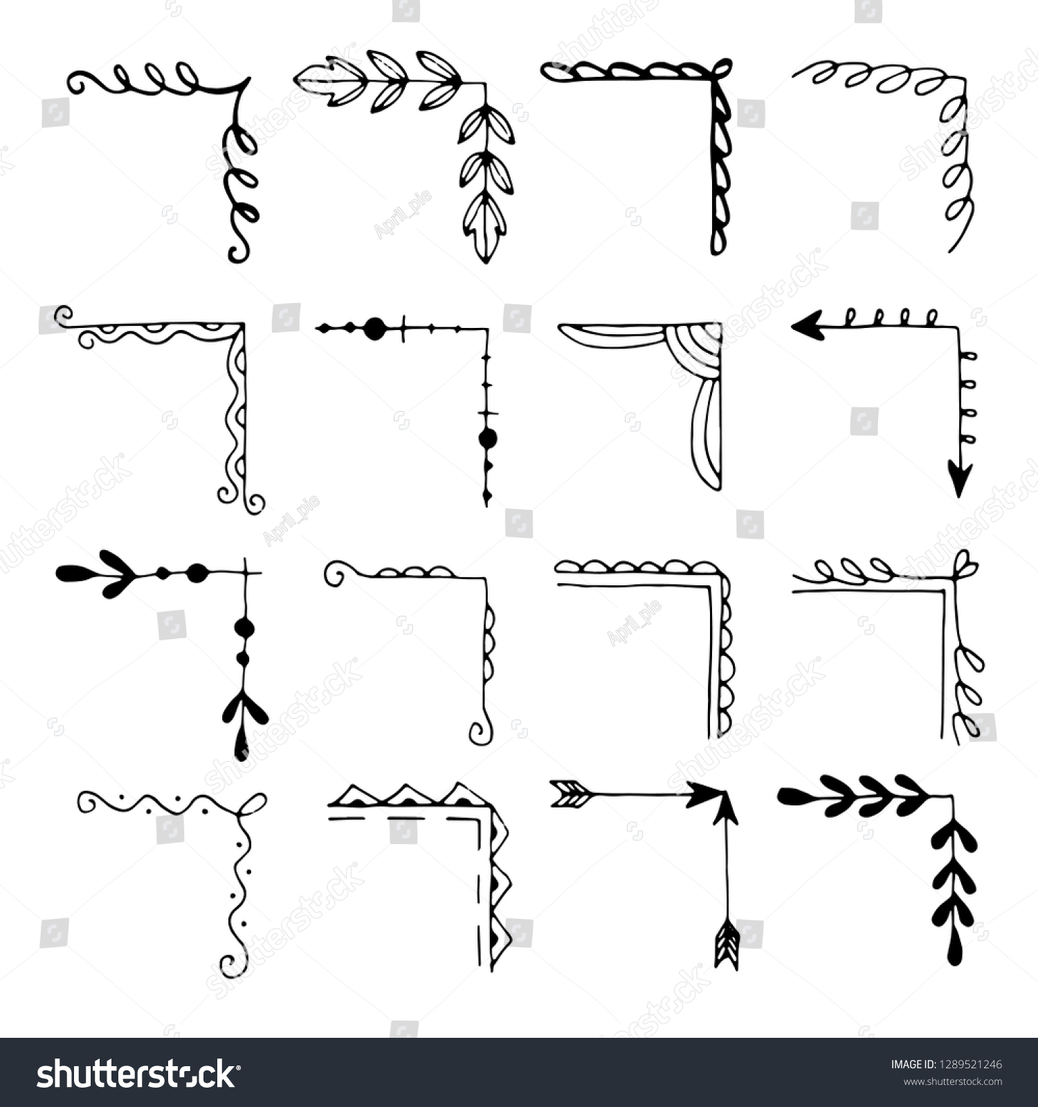 Hand Drawn Set Corner Different Shapes Stock Vector (Royalty Free ...