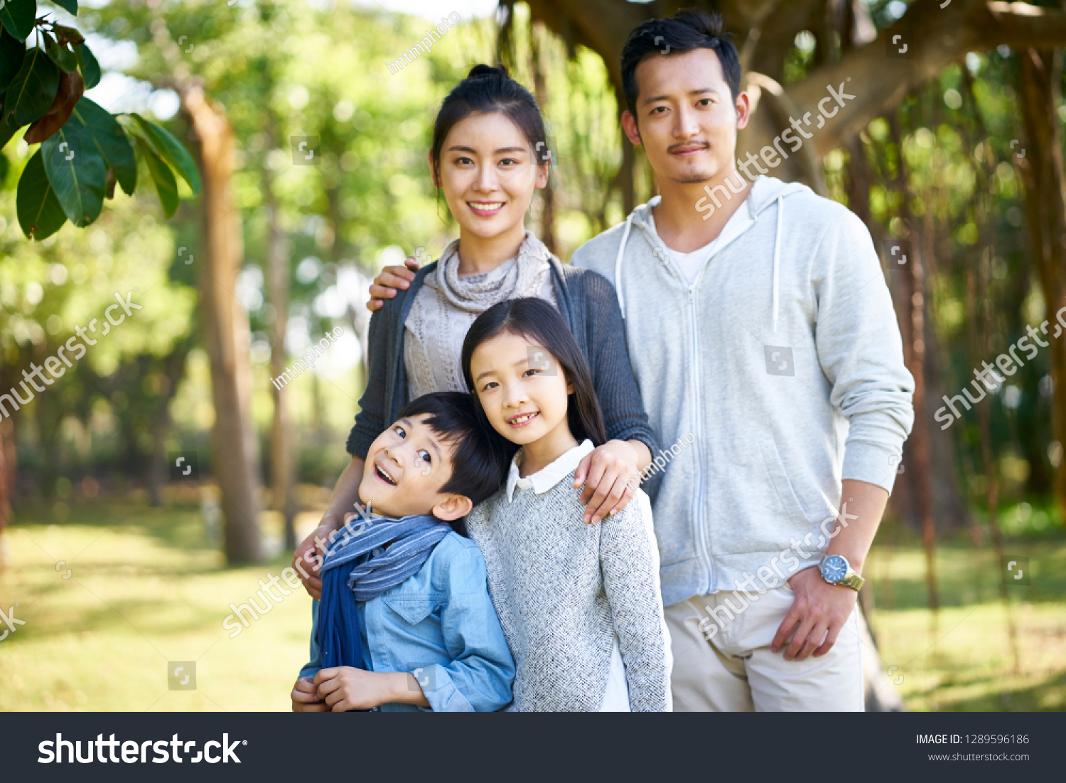 Outdoor Portrait Asian Family Two Children Stock Photo 1289596186 ...