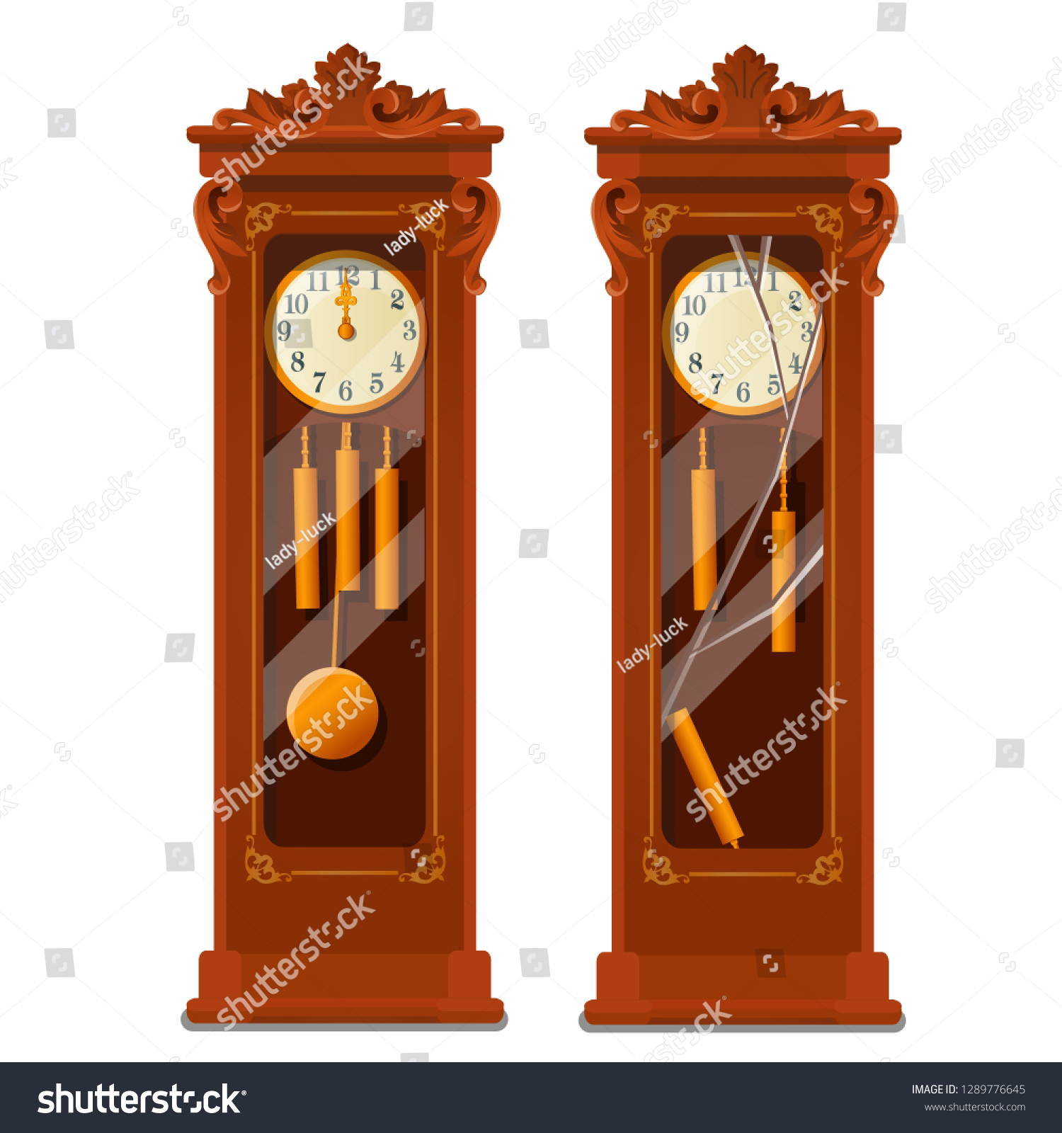 Antique Wooden Grandfather Clock Broken Glass Stock Vector (Royalty ...