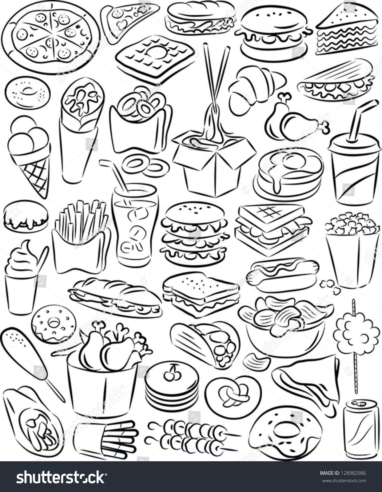 Vector Illustration Fast Food Collection Line Stock Vector (Royalty ...