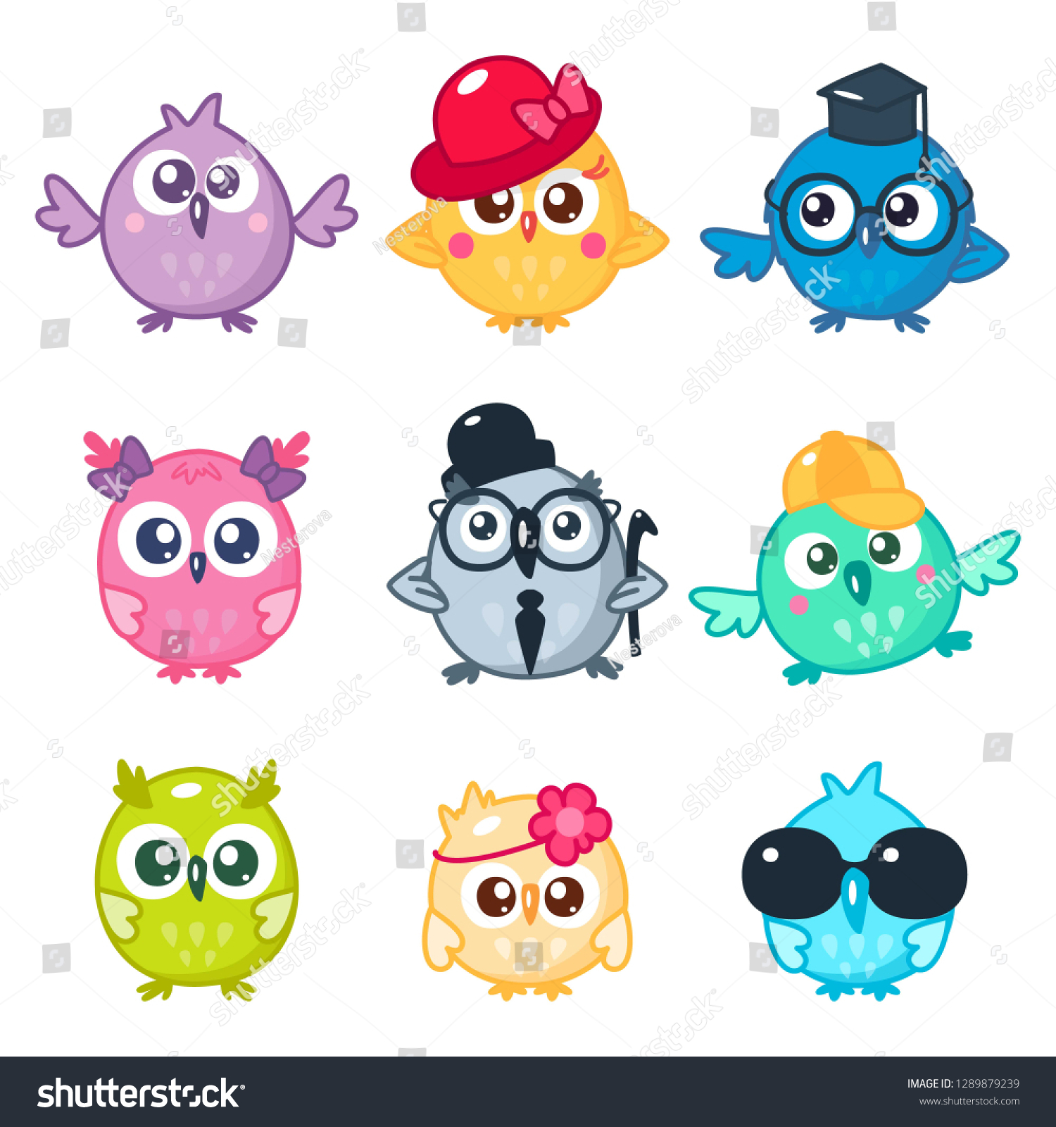 Set Cute Colorful Owls Different Glasses Stock Vector (Royalty Free ...