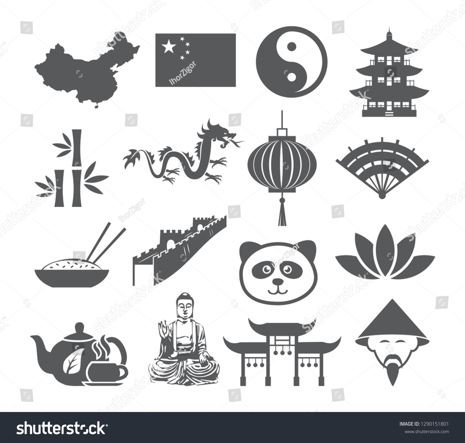 China Icons Set Stock Vector Royalty Free 1290151801 Shutterstock 1423