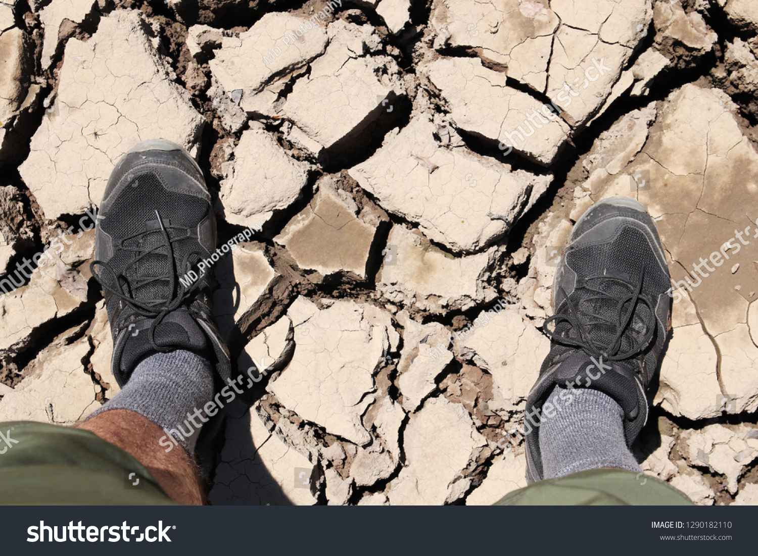 Man Standing On Dry Cracked River Stock Photo 1290182110 | Shutterstock