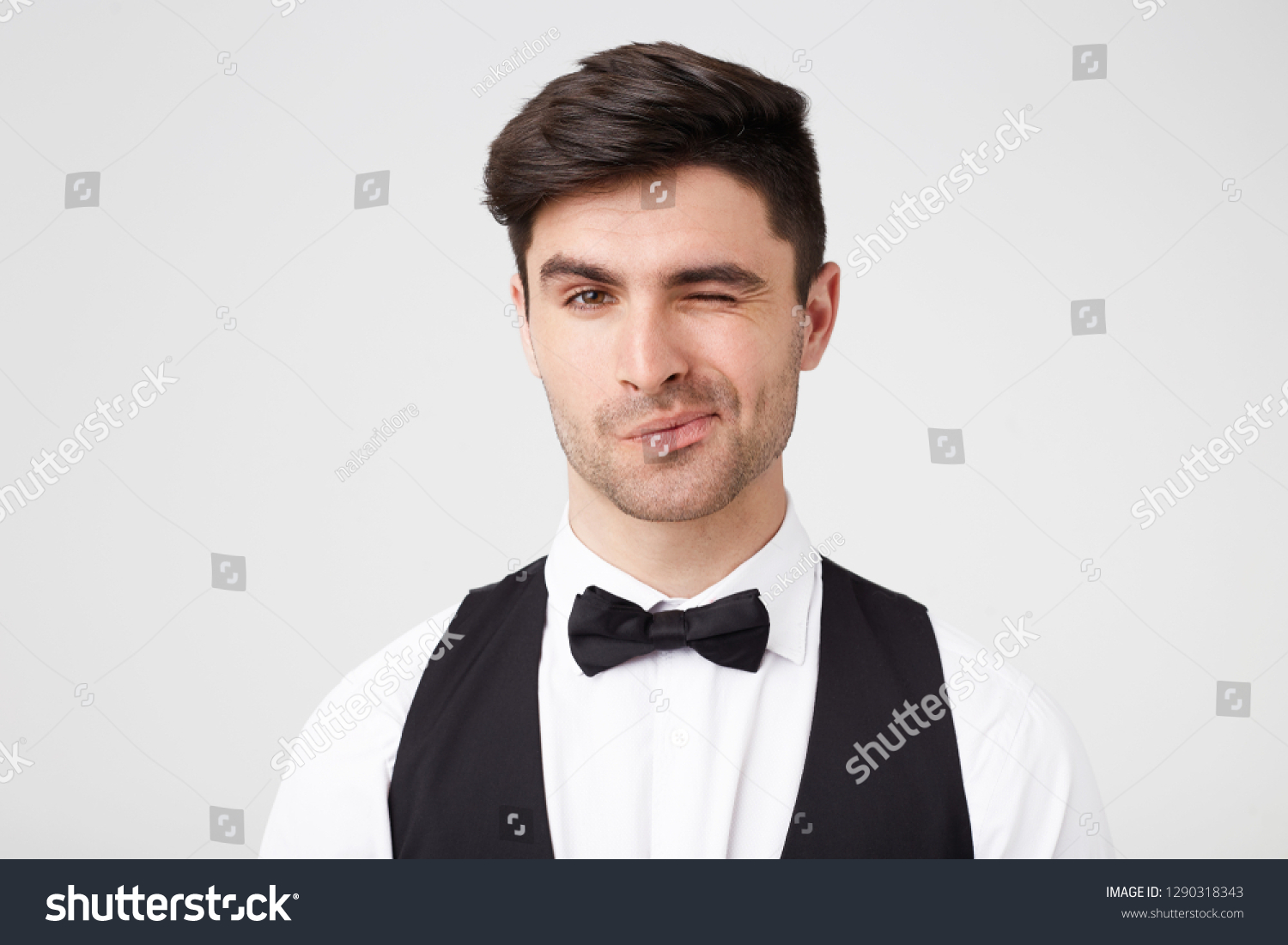 Winking Handsome Man Dressed Black Suit Stock Photo 1290318343 ...