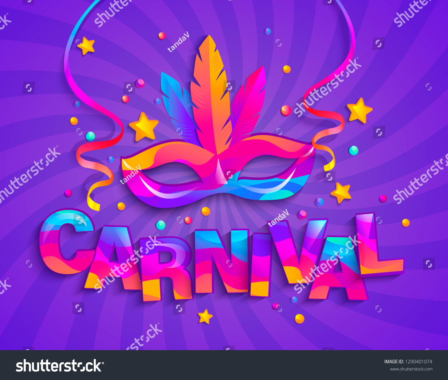 Mask Feathers Carnival Festive On Sunburst Stock Vector (Royalty Free ...