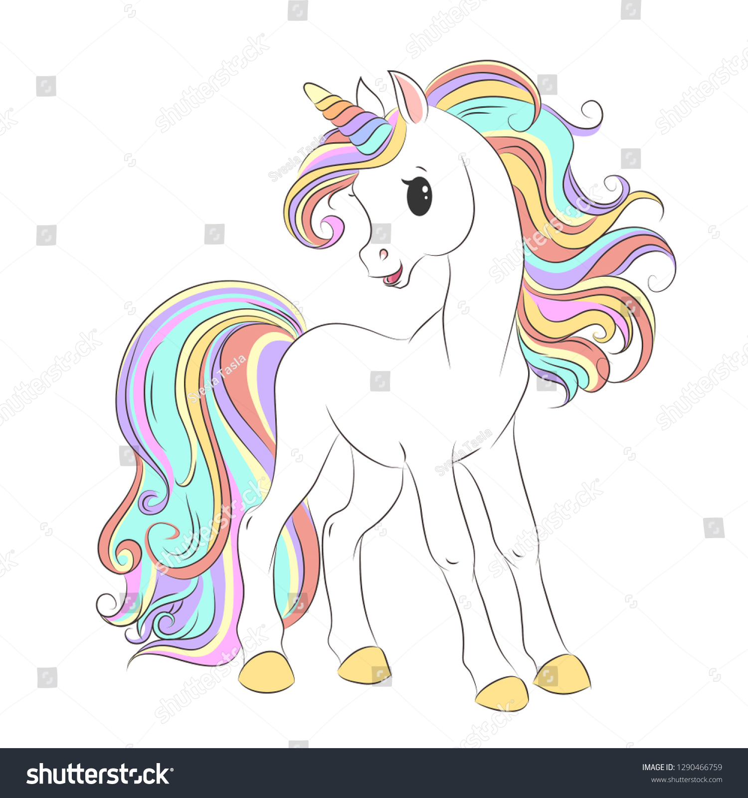 White Unicorn Rainbow Hair Vector Illustration Stock Vector (Royalty ...