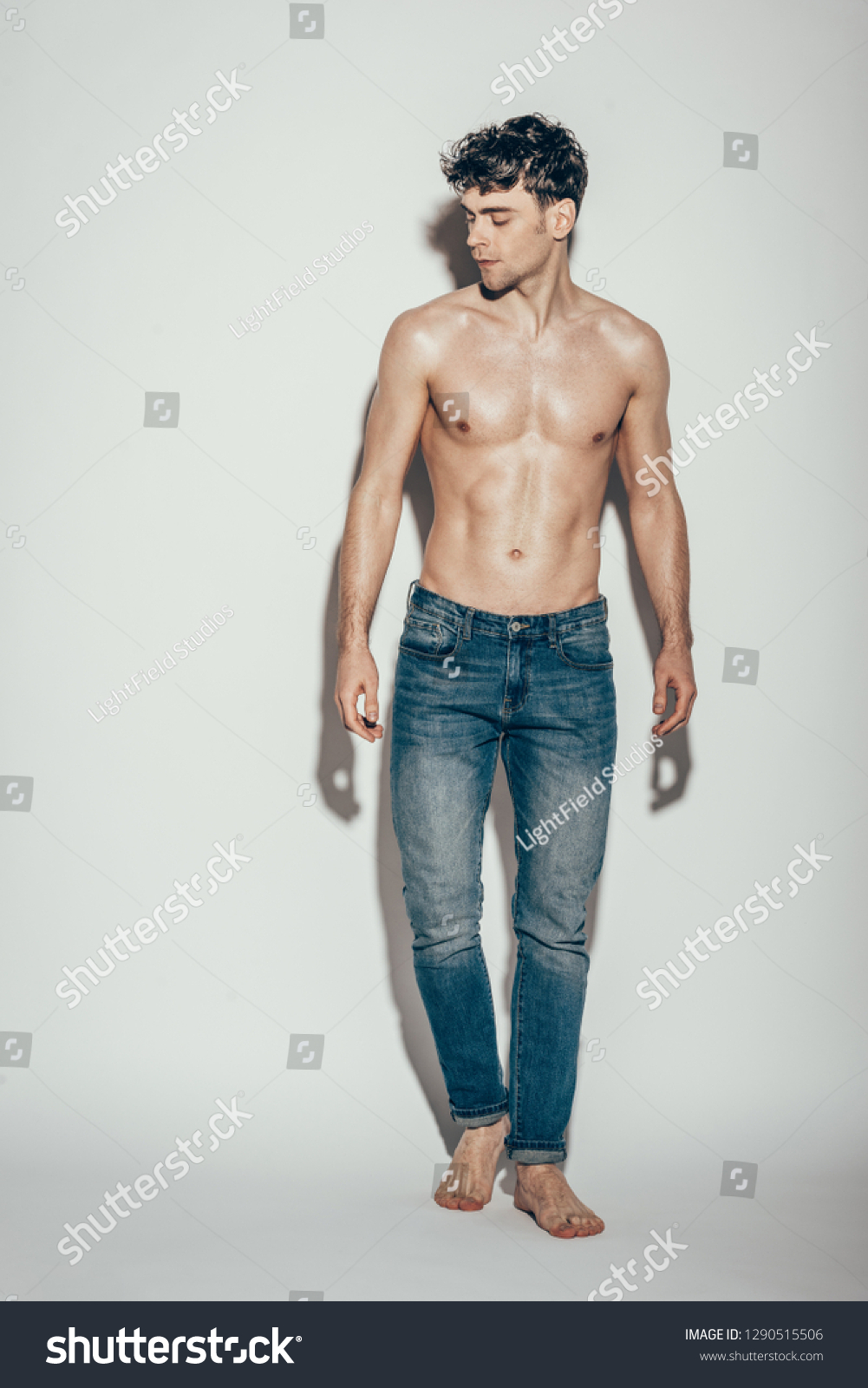 Sexy Shirtless Muscular Macho Jeans Posing Stock Photo Shutterstock