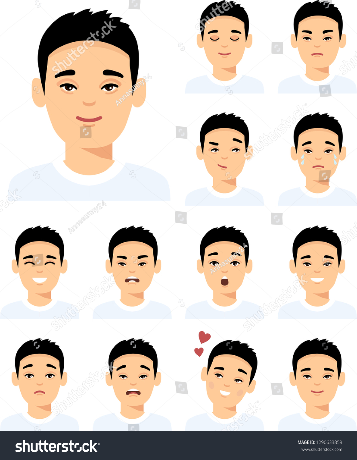 Collection Various Expressions Chinese Avatar Guy Stock Vector (royalty 