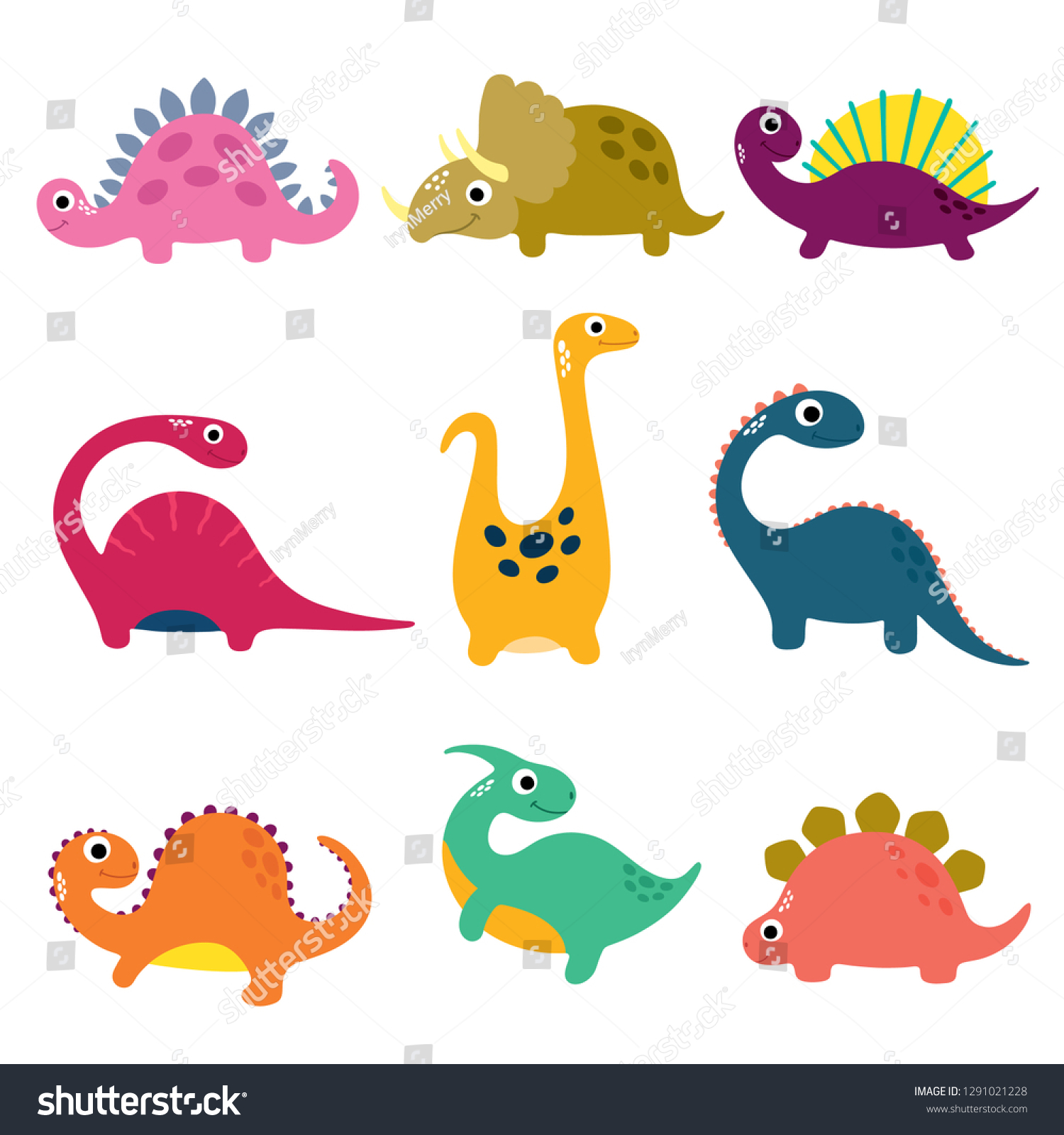 Funny Cartoon Dinosaurs Collection Vector Illustration Stock Vector ...