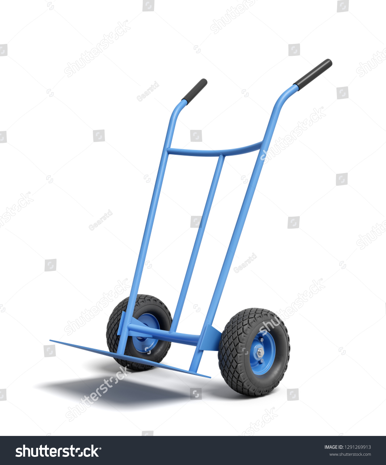 3d Rendering Blue Hand Truck Standing Stock Illustration 1291269913