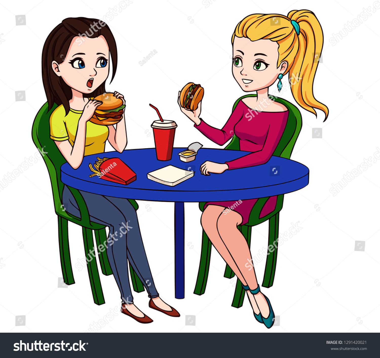 Female Friends Eating Fast Food Meal Stock Vector Royalty Free