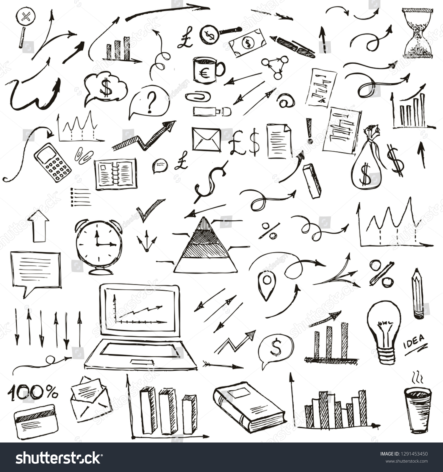 Hand Drawn Business Symbols Management Concept Stock Vector (Royalty ...